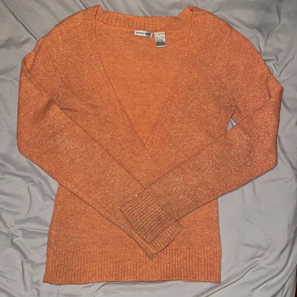 Energie Plunge Neck Sparkling Sweater - Orange - Large